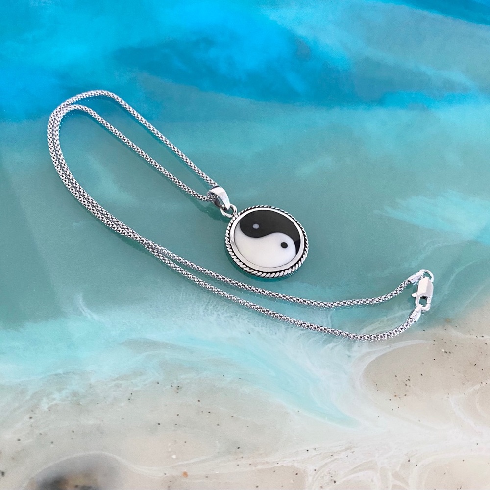 Sterling Silver Large Yin and Yang Necklace, Silver Necklaces, Yoga Chain, Boho